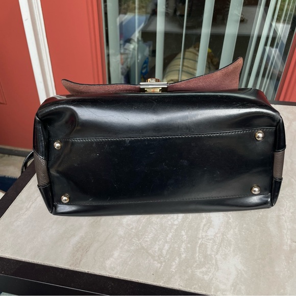 Furla red brown black leather full zip satchel crossbody handbag EUC - Picture 9 of 15